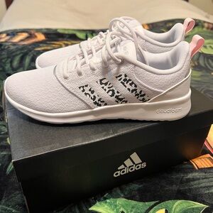 Adidas Cloudfoam Women's White and Leopard Print Sneakers